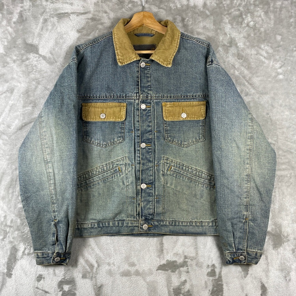 Vintage Type 2 Denim Jacket Mens Medium Blue Corduroy Fleece Lined Old Navy Y2K
